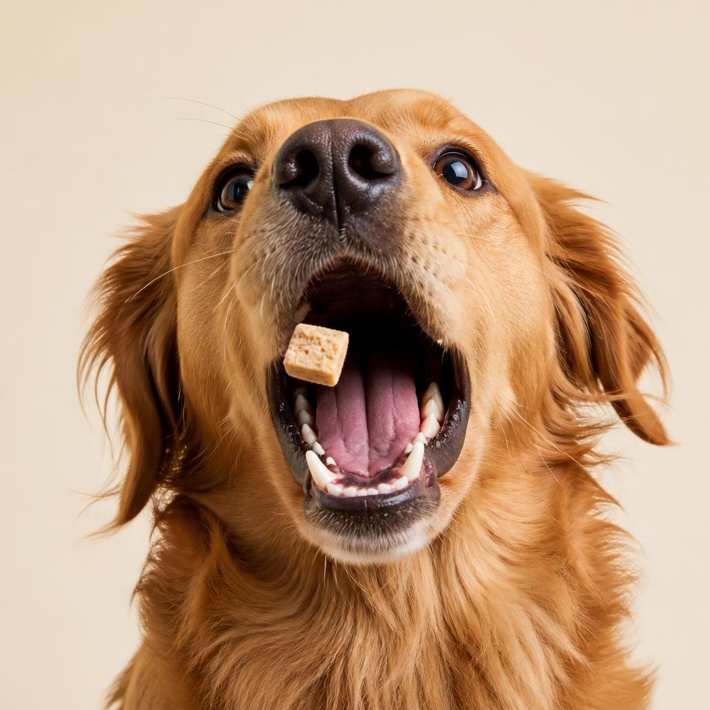 A dog catching a treat mid air