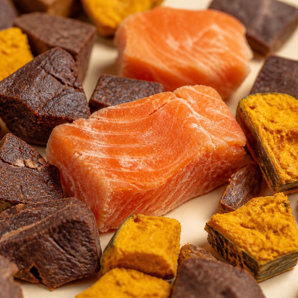 Close-up of freeze-dried treat pieces